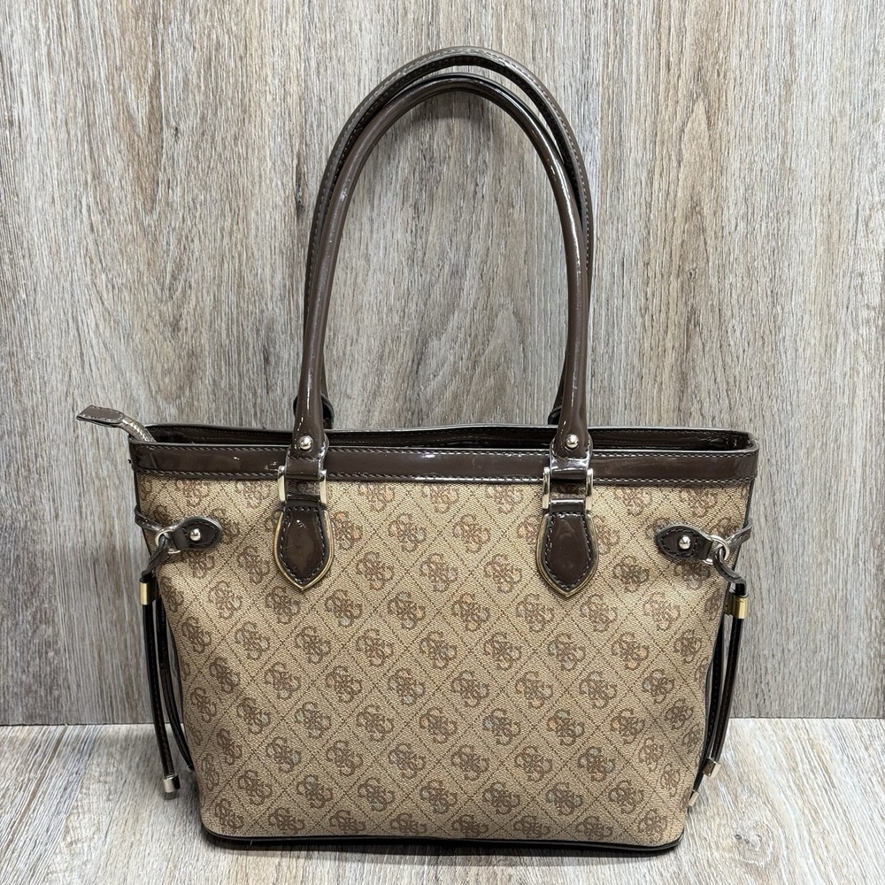 ☆ Guess Logo Print Satchel Handbag Purse + Wallet Brown Multicolor Please Read - Picture 2 of 16